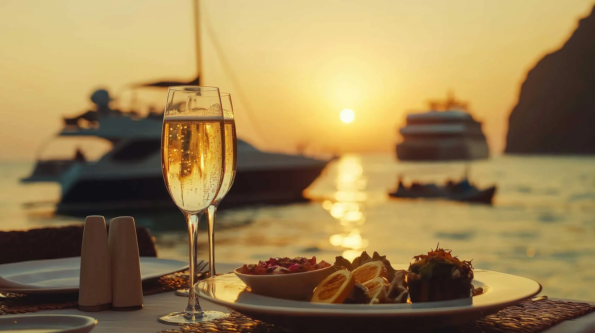 Luxury yacht dining service in the Mediterranean